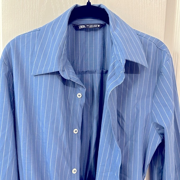 ZARA mini dress long sleeve. Size Small. Made in Turkey. Used once. Blue color. - Picture 3 of 8